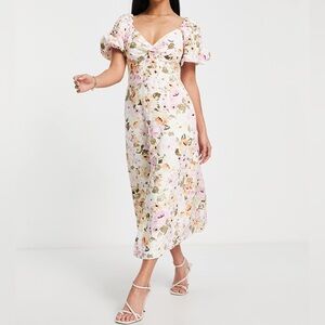NWT Ever New - Petite puff sleeve midi dress in rose floral - Size 0